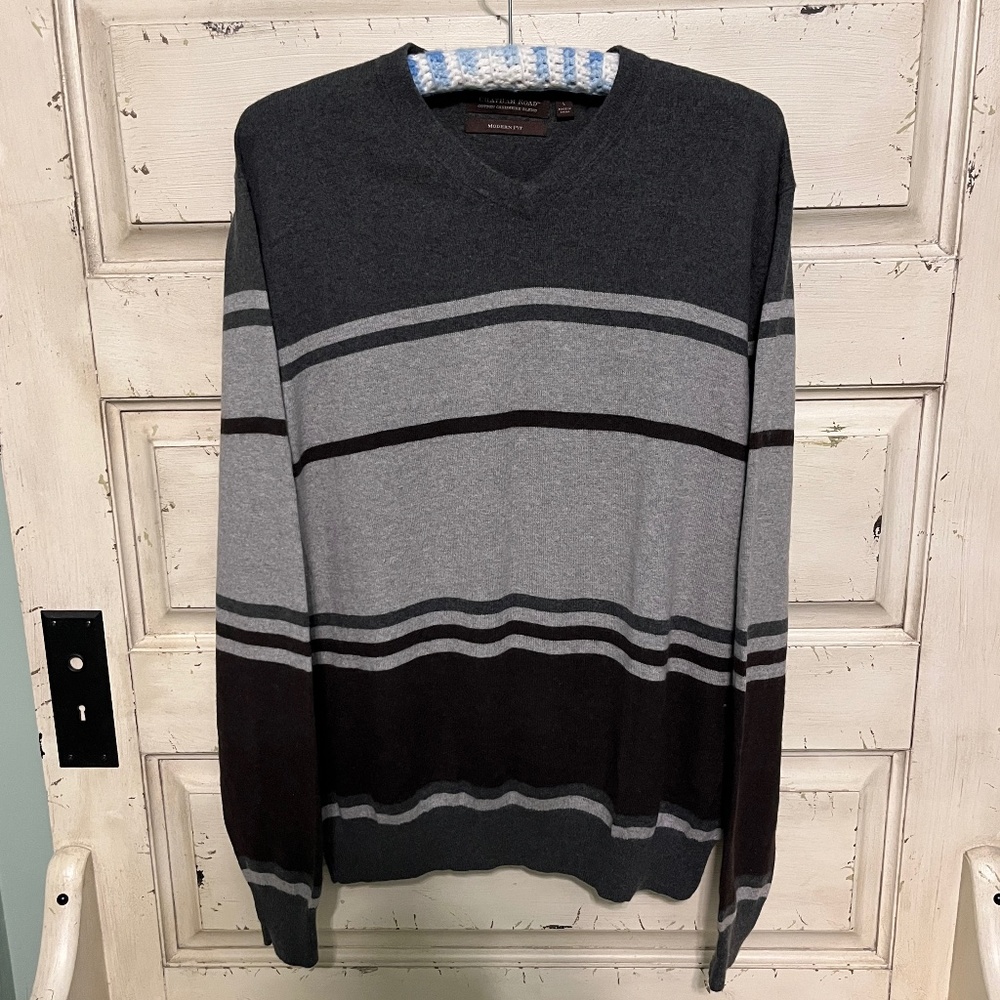 Chatham Road Men's Gray Stripe Modern Fit Sweater Size L